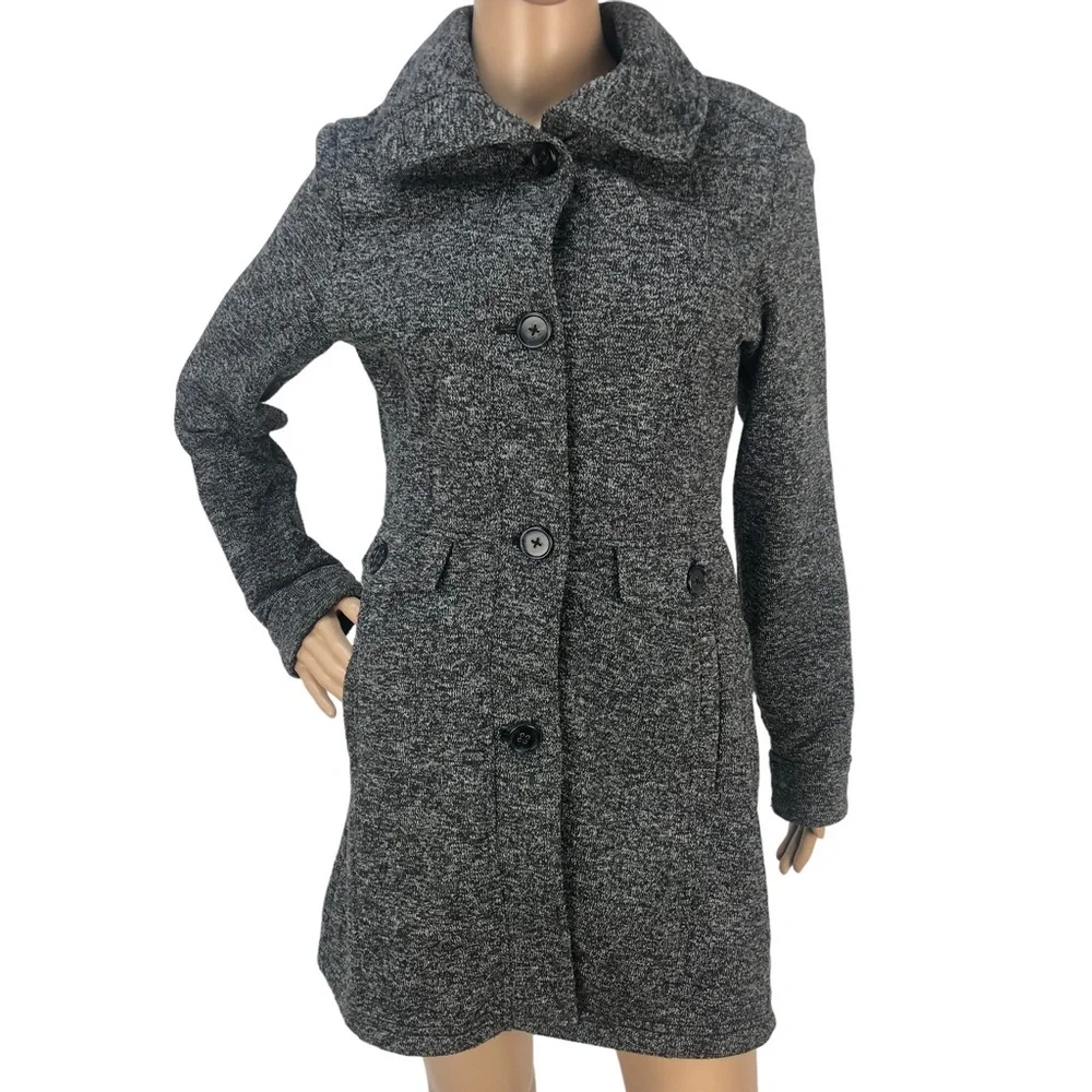 Weatherproof Gray Marled Knit Button Up Peacoat‎ Sweater Midi Jacket Small